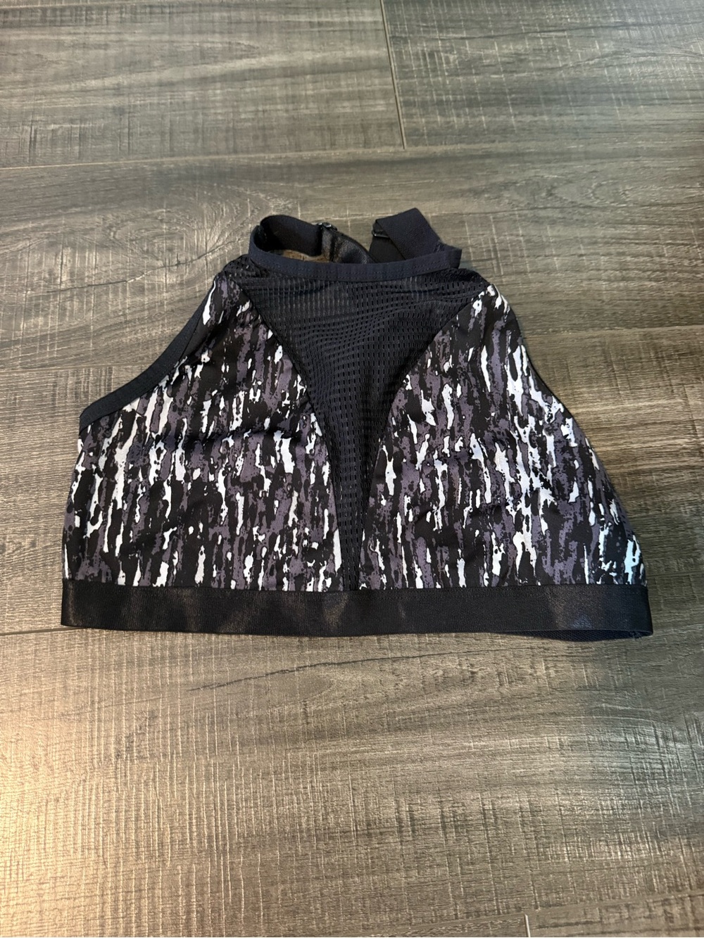 High-Neck Black & White Patterned Women's Crop Top
